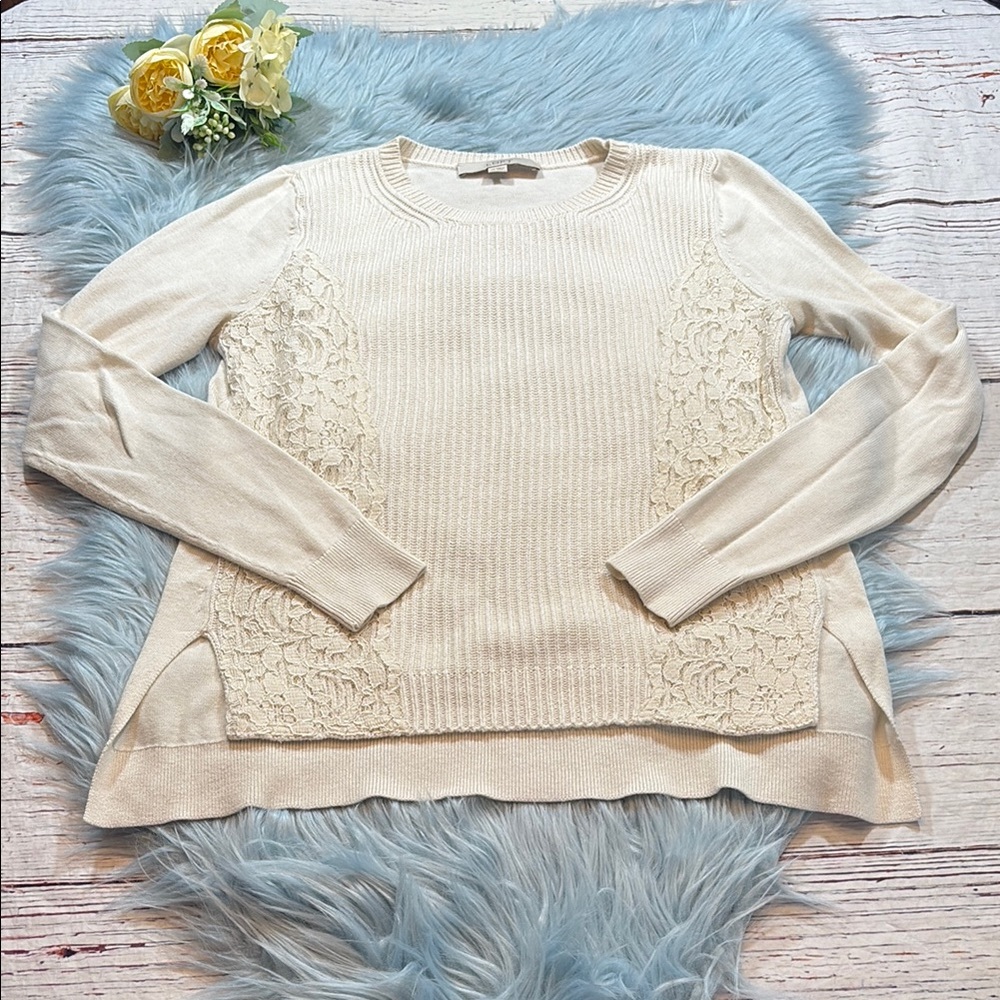 LOFT Cream Lace Edge Sweater sz XS
